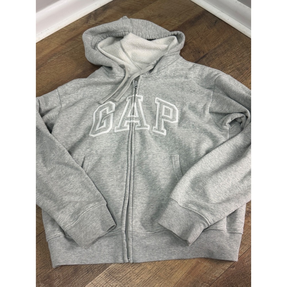 GAP Mens Logo Full Zip Hoodie Heather Gray Fleece Sweatshirt Small